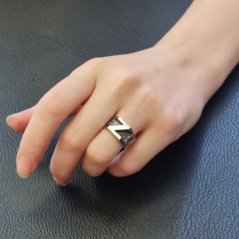Bold Letter Z Monogram 925 Sterling Silver Women Ring