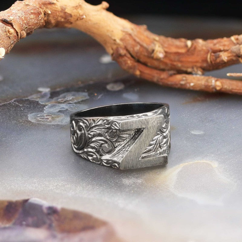 Bold Letter Z Monogram 925 Sterling Silver Women Ring - view 6