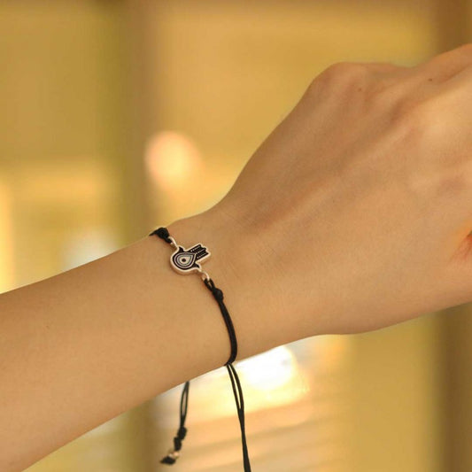 Turkish Blue Evil Eye Beads Sterling Silver Hamsa Bracelet - view 2