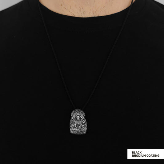 Buddha Lotus Pendant Black Rhodium Coating by SWISS PLUS - Buddhist Jewelry Collection - view 2