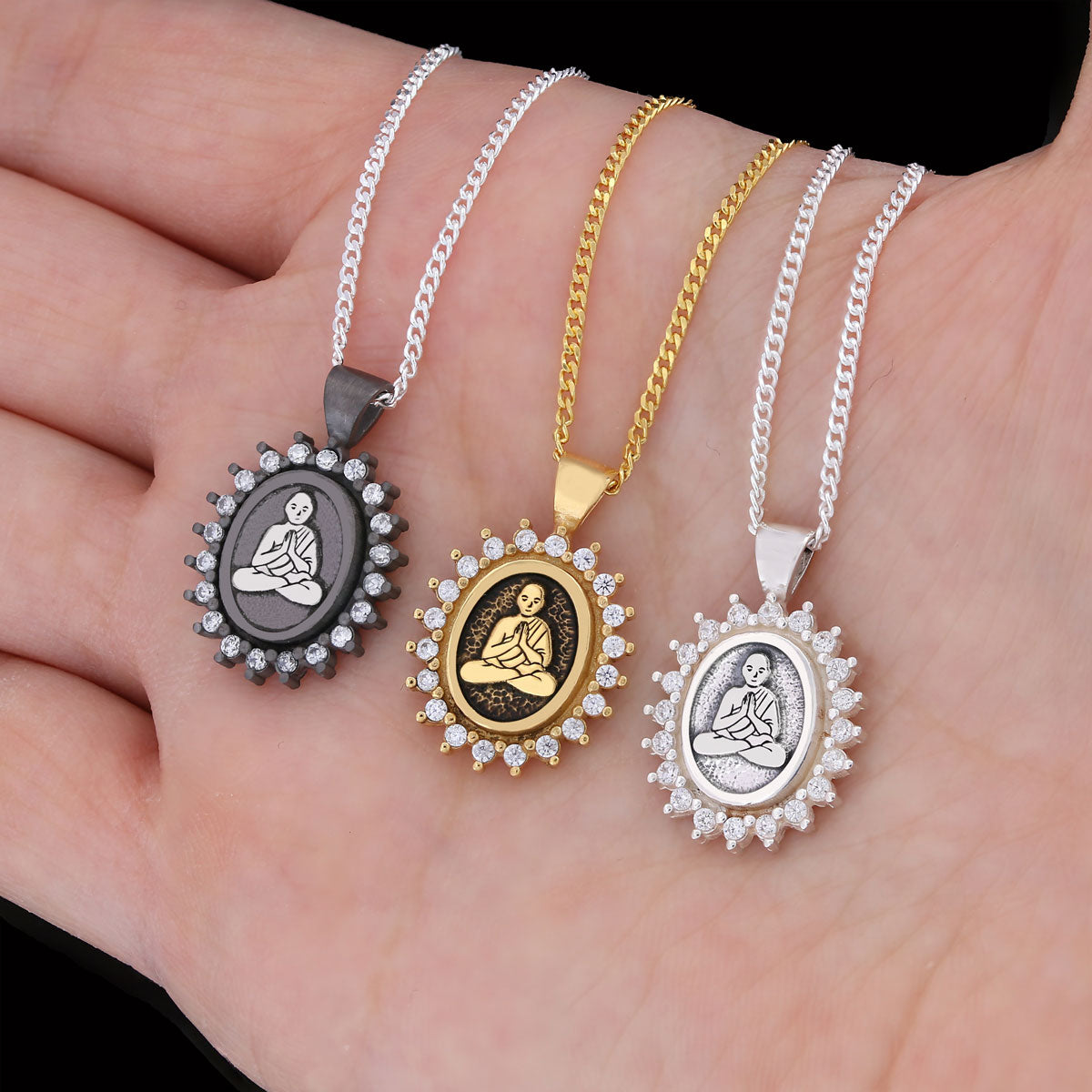 Buddha Necklace, Buddha Silver Pendant, Religious Necklace, Buddhist Gift, Goddess of Mercy Pendant Gold Coating