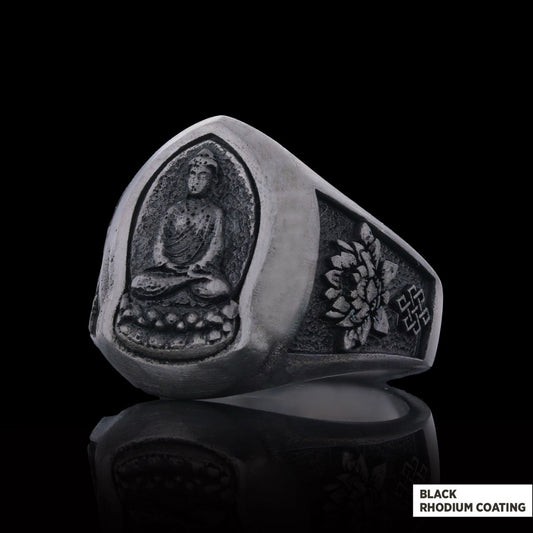 Buddha Ring, Om Buddha Ring, Hindu Ring, Endless Knot Ring, Padma Buddhist Ring, Meditation, Yoga, Buddhist Jewelry - view 2