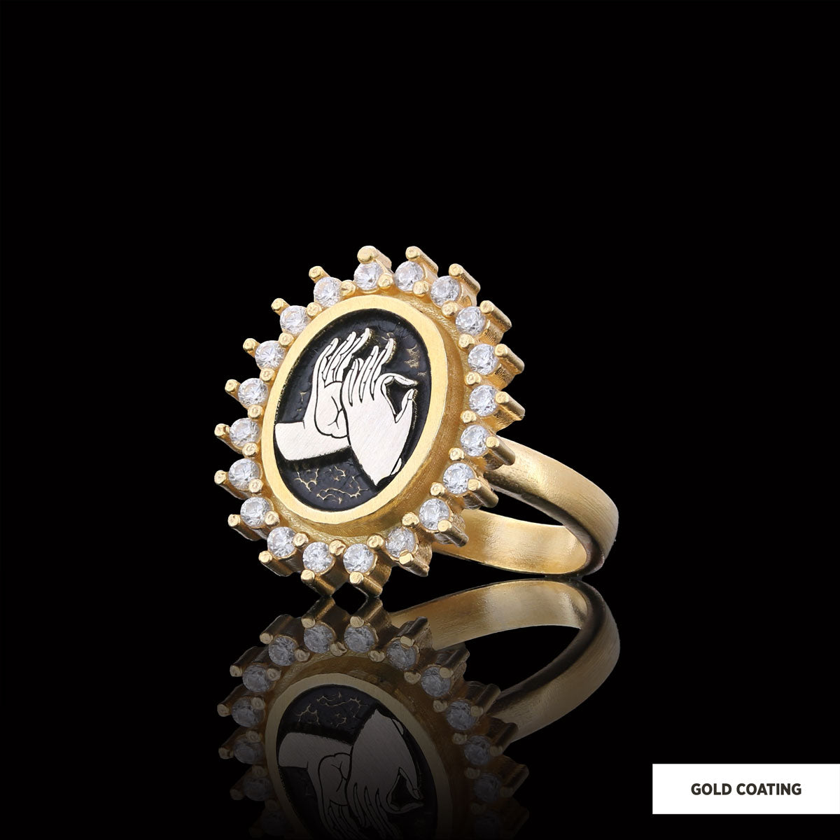 Buddha hands Ring, Stoned Budhhist Ring, Mudra Hand Ring, Women's Religious Ring, Religious Gift Gold Coating