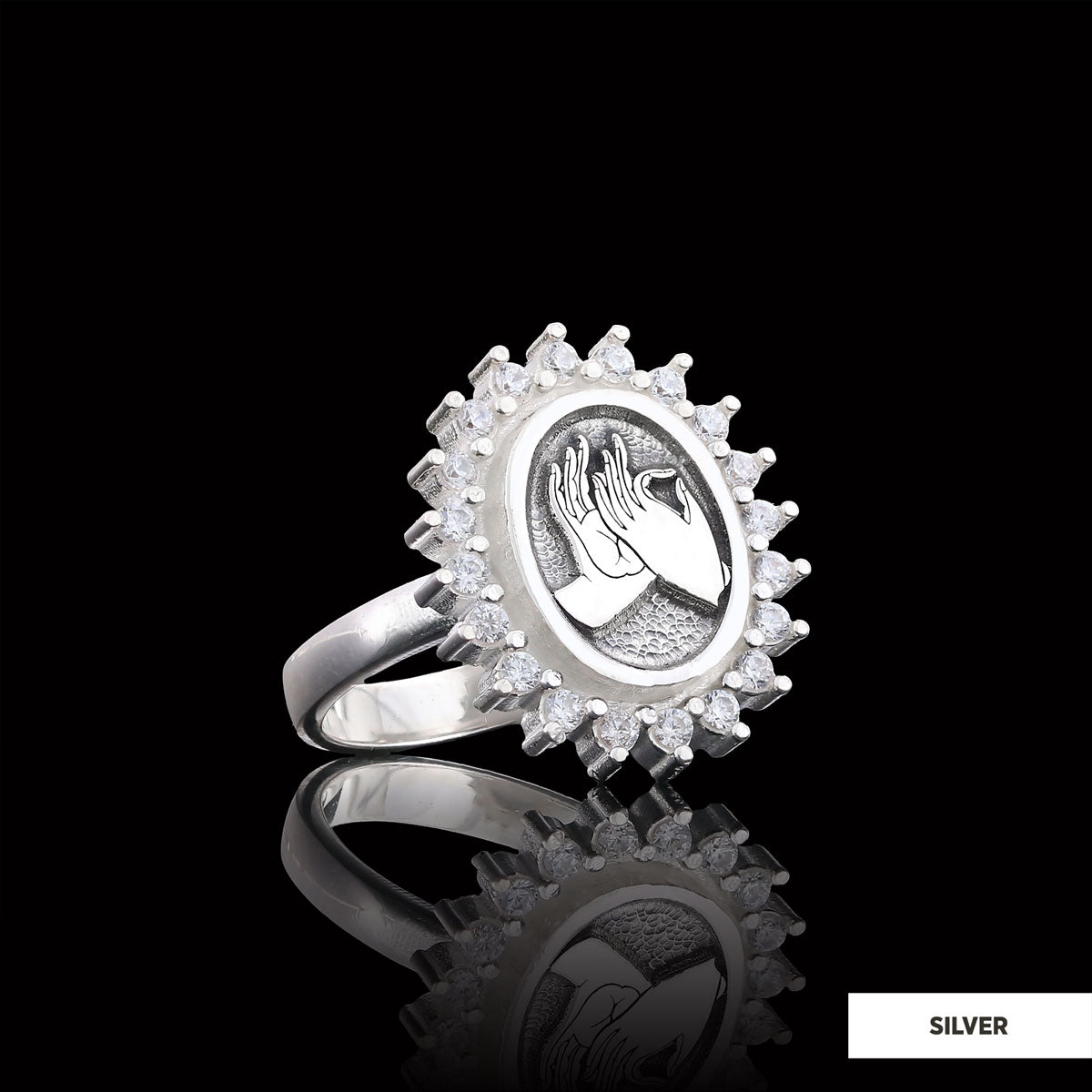 Buddha hands Ring, Stoned Budhhist Ring, Mudra Hand Ring, Women's Religious Ring, Religious Gift Silver