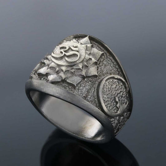 Silver Om Ring by SWISS PLUS - Buddhist Jewelry Collection - view 2