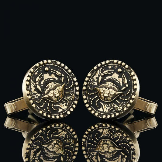 Custom Design Sterling Silver Round Cancer Cufflink - view 2