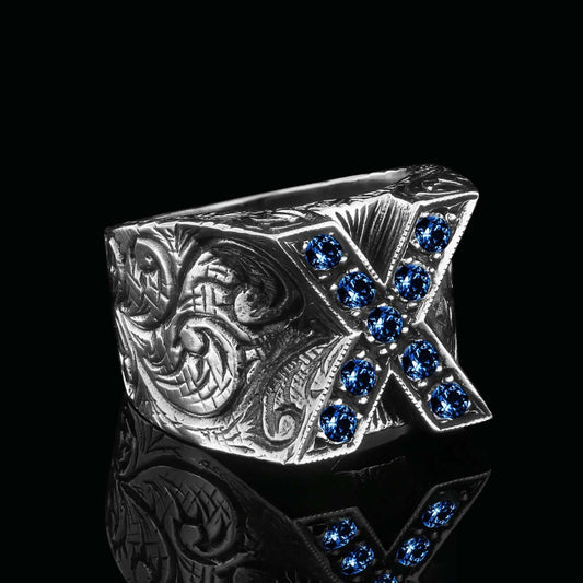 Custom Design Silver Celtic Letter X Ring - view 2
