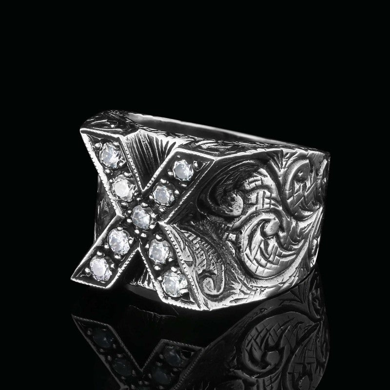 Custom Design Silver Celtic Letter X Ring