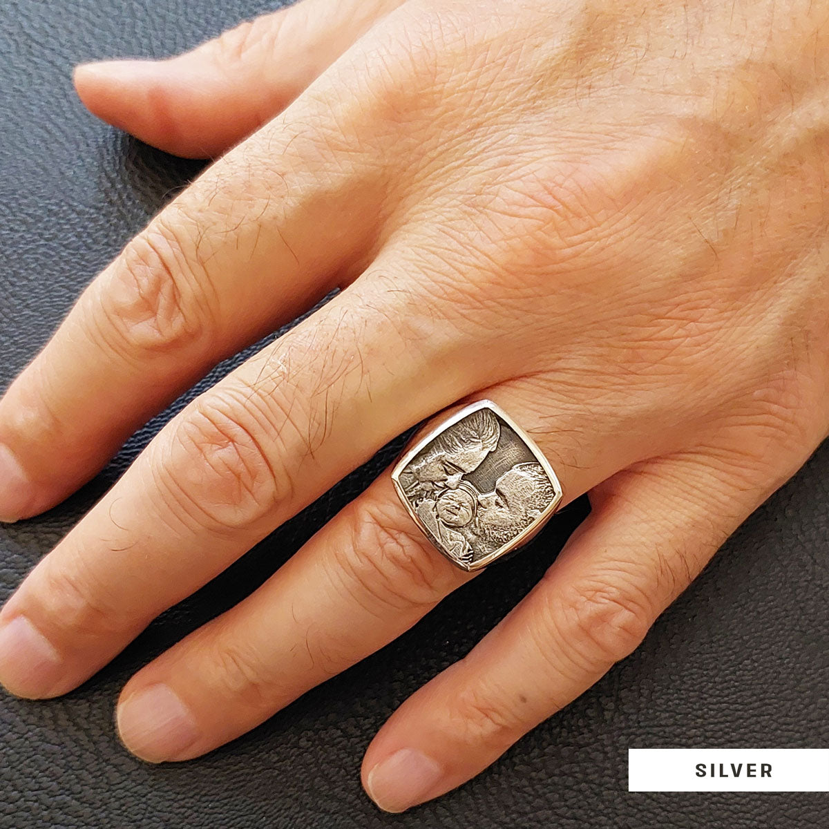 Cherished Moments Personalized Square Ring, Your Loved Ones, Always Close by SWISS PLUS - Photo Collection - view 7
