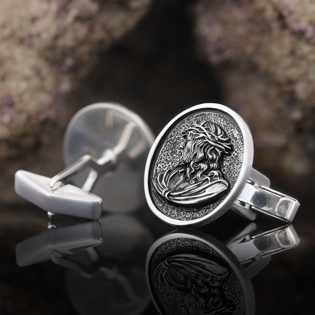 Christ Cufflinks, Jesus Cufflinks, Silver Religious Accessory, Gold Plated Jesus Jewelry, Handmade Christian Cufflinks, Religious CufflinksGift Silver