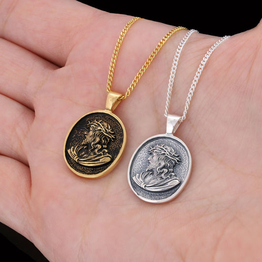 Christ Necklace, Jesus Pendant, Silver Religious Accessory, Gold Plated Jesus Jewelry, Handmade Christian Necklace, Religious Pendant Gift Gold Coating