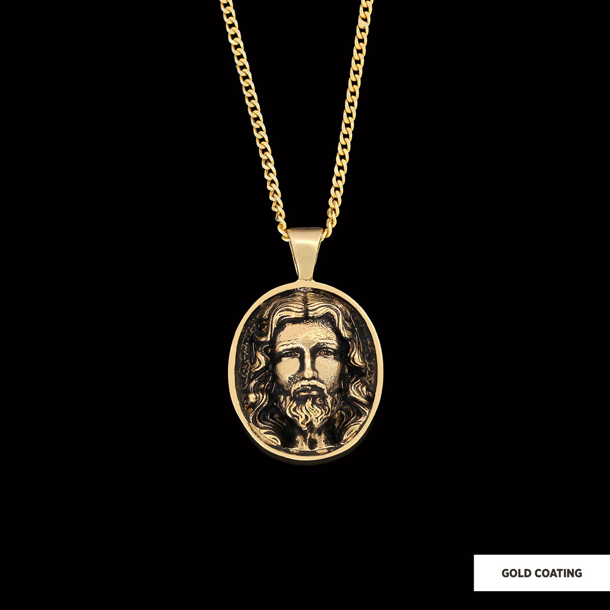 Christ Pendant, Christian Necklace, Jesus Necklace, Religious Gift for Men, Round Silver Religious Necklace, Gold Plated Jesus Jewelry Gold Coating