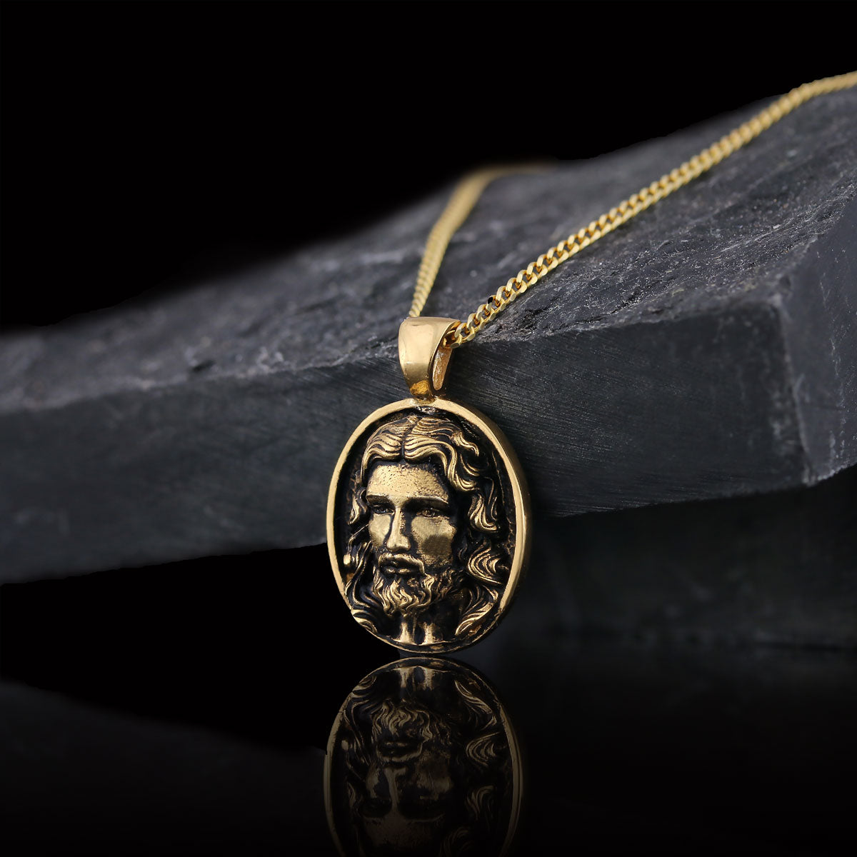 Christ Pendant, Christian Necklace, Jesus Necklace, Religious Gift for Men, Round Silver Religious Necklace, Gold Plated Jesu