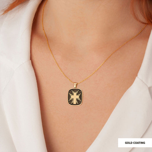 Christian Cross 925 Sterling Silver Necklace, Silver Square Cross Pendant, Gold Plated Silver Christian Cross Necklace Gold C