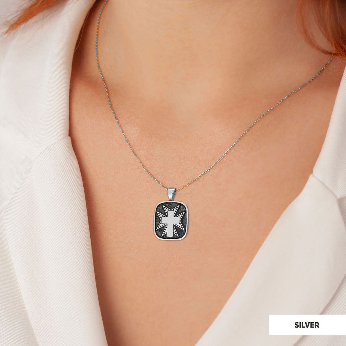 Christian Cross 925 Sterling Silver Necklace, Silver Square Cross Pendant, Gold Plated Silver Christian Cross Necklace by SWI