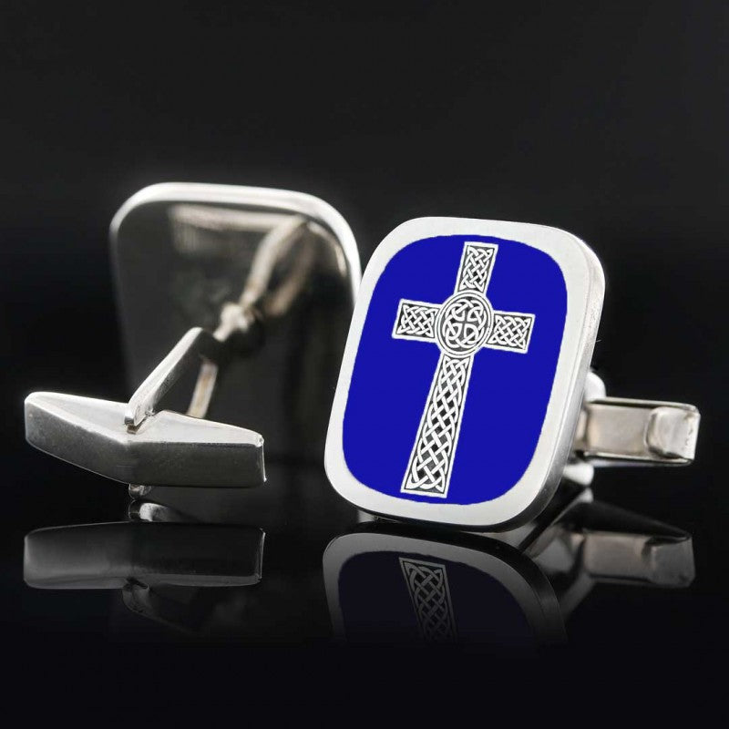 Square Sterling Silver Christian Cross Cufflink - view 3