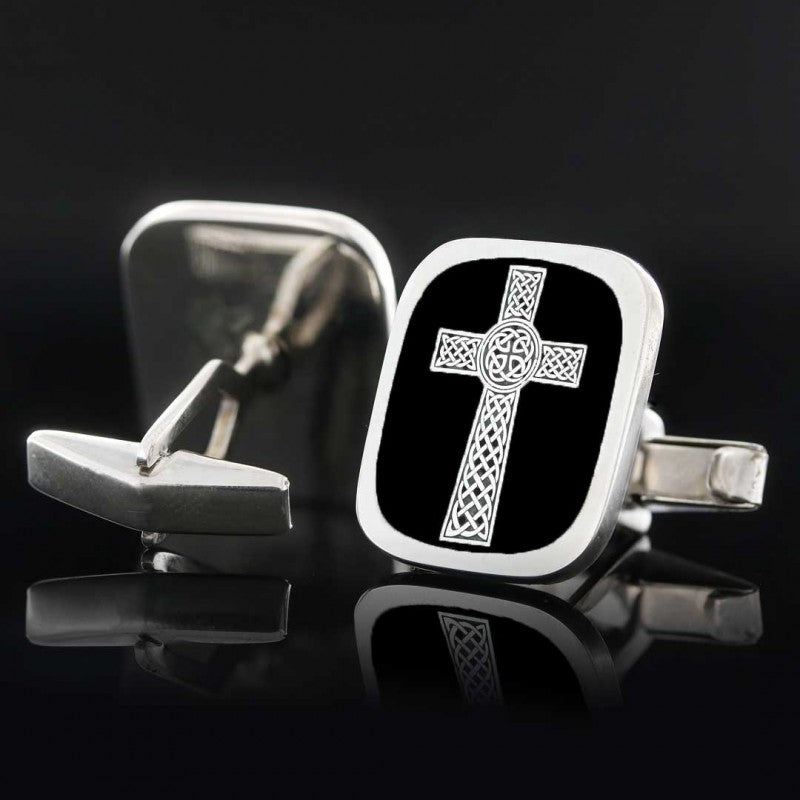 Square Sterling Silver Christian Cross Cufflink - view 4