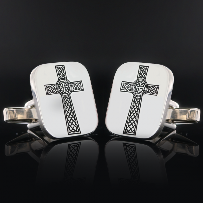 Square Sterling Silver Christian Cross Cufflink by SWISS PLUS - Christian Collection - view 7
