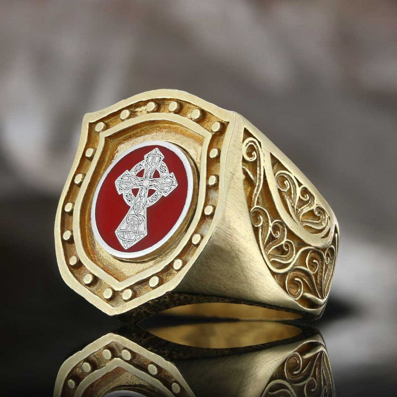 Enamel Cross Christian Ring