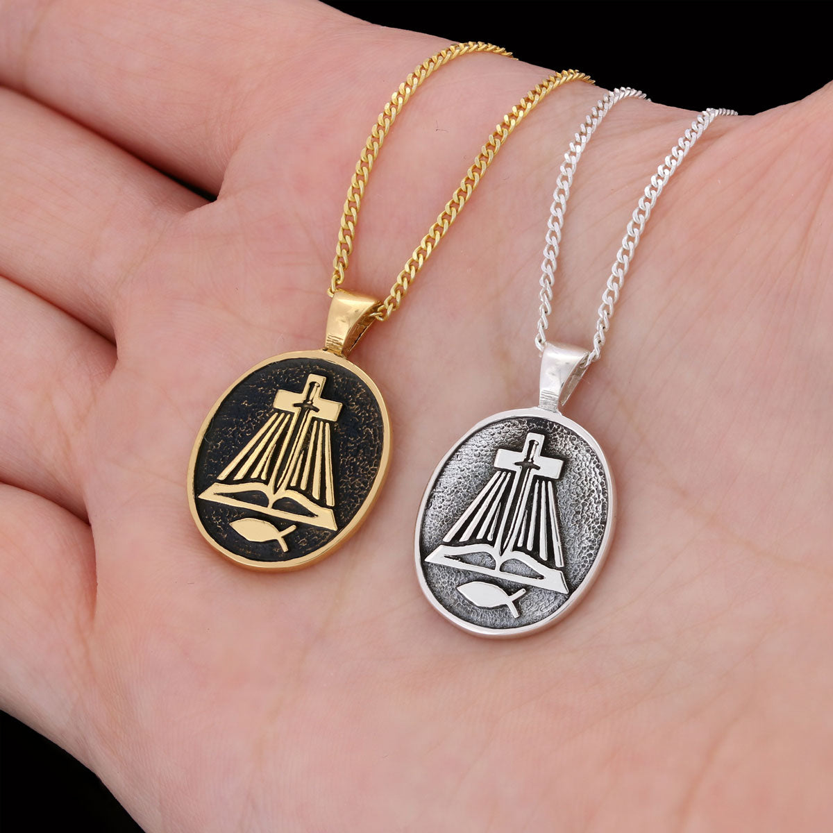 Christian Sword Necklace, Religion Book Necklace, Christianity Ichthus Necklace, Cross Necklace, Religious Jewelry Gold Coati