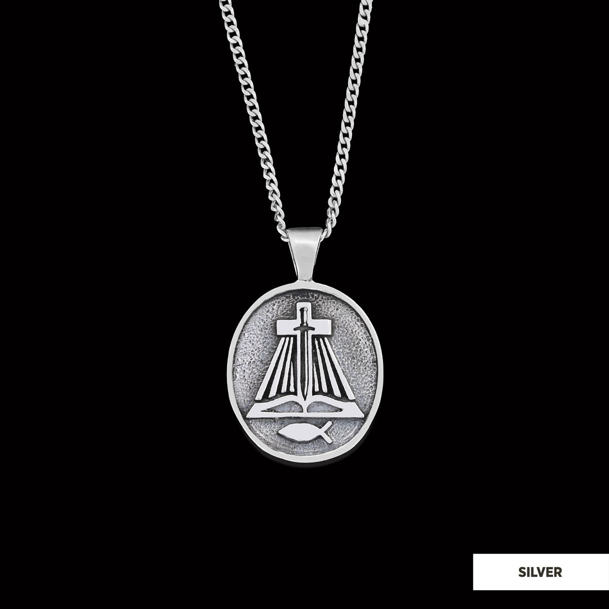 Christian Sword Necklace, Religion Book Necklace, Christianity Ichthus Necklace, Cross Necklace, Religious Jewelry Silver