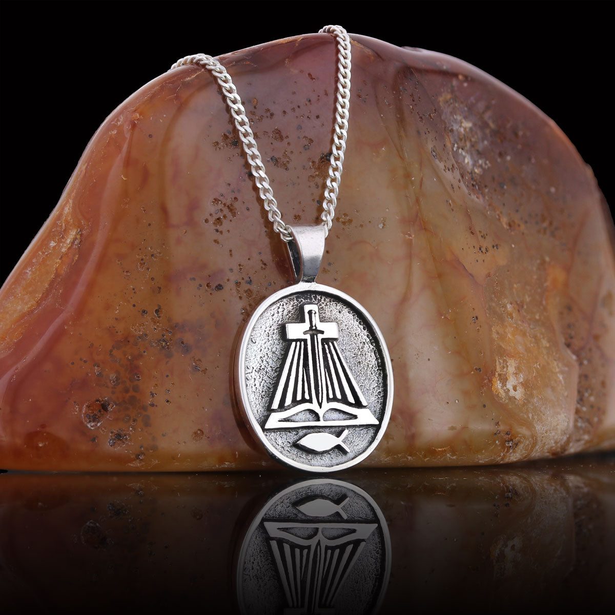 Christian Sword Necklace, Religion Book Necklace, Christianity Ichthus Necklace, Cross Necklace, Religious Jewelry Silver by