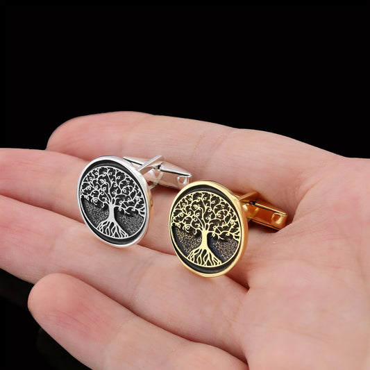 Christian Tree of Life Gold Plated Silver Cufflinks, Silver Oval Tree of Life Cufflinks, Silver Christian Cufflinks Silver