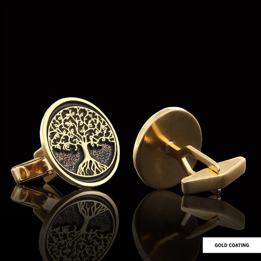 Christian Tree of Life Gold Plated Silver Cufflinks, Silver Oval Tree of Life Cufflinks, Silver Christian Cufflinks - view 2