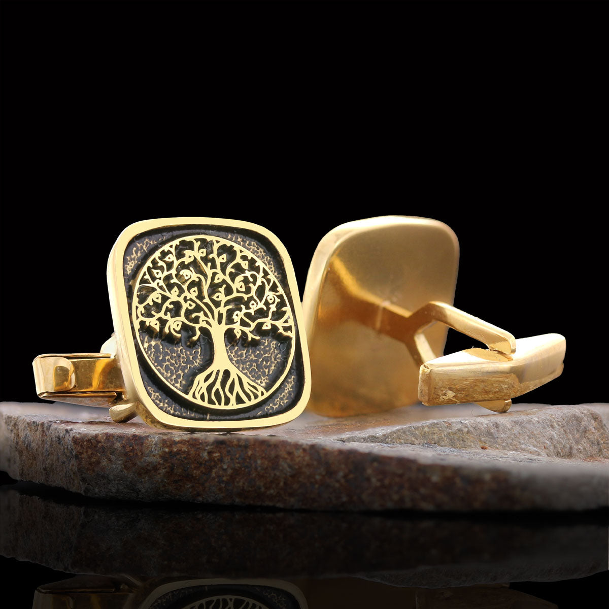 Christian Tree of Life Gold Plated Silver Cufflinks, Silver Square Tree of Life Cufflinks, 925 Sterling Silver Christian Cuff