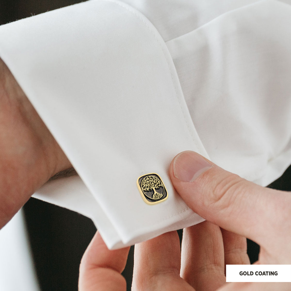 Christian Tree of Life Gold Plated Silver Cufflinks, Silver Square Tree of Life Cufflinks, 925 Sterling Silver Christian Cuff