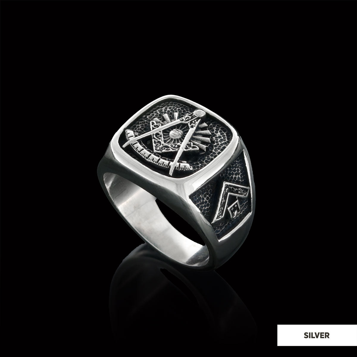 Compass Embossed Masonic Ring, Square Mason Ring, Ancient Lodge Mason Ring