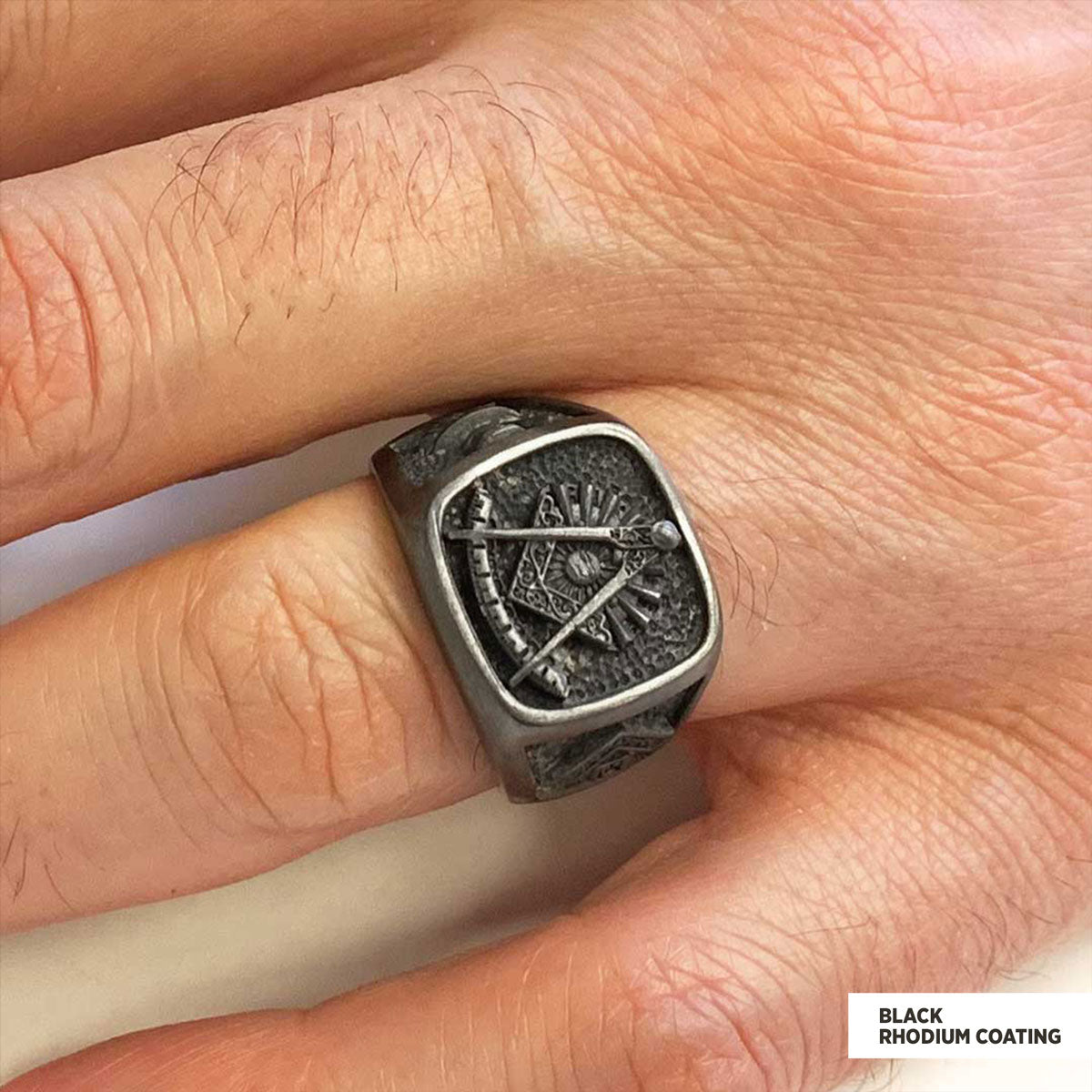 Compass Embossed Masonic Ring, Square Mason Ring, Ancient Lodge Mason Ring - view 7