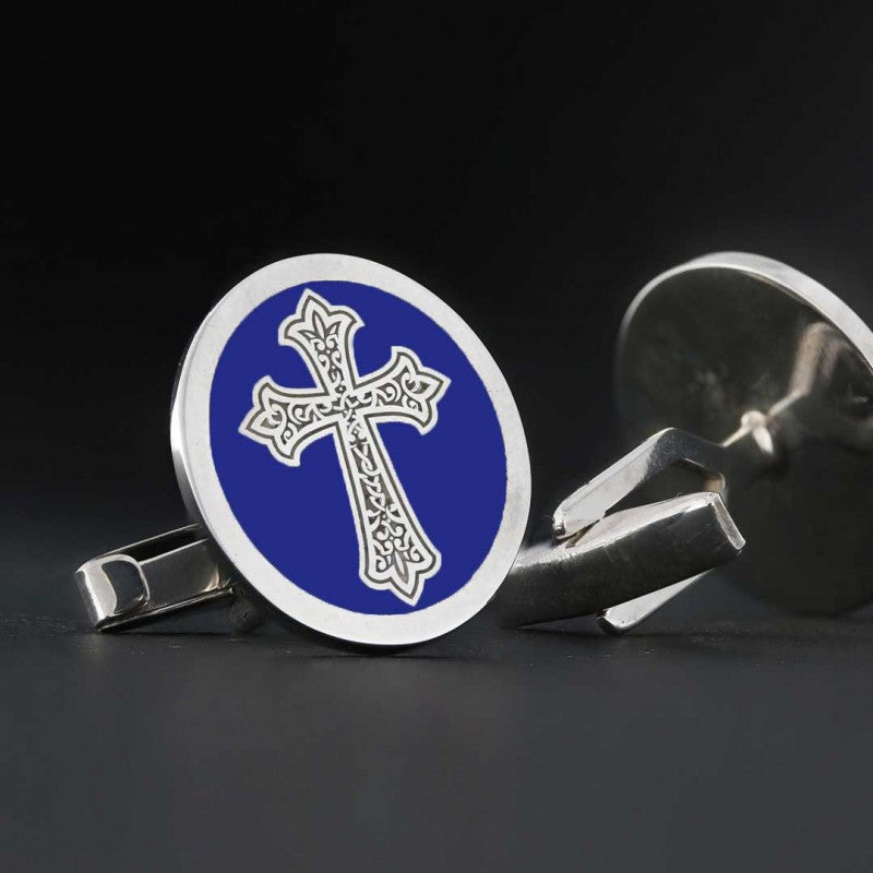 Oval Handmade Silver Christian Cross Cufflink - view 3