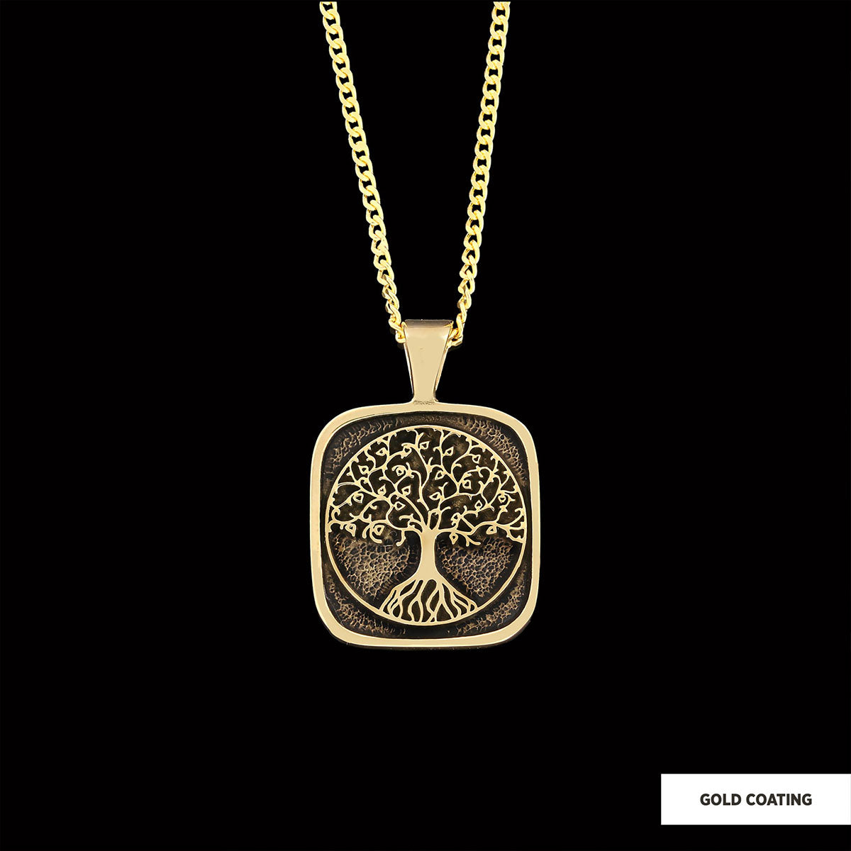 Christian Tree of Life Gold Plated Silver Necklace, Silver Square Tree of Life Necklace, 925 Sterling Silver Christian Pendants Gold Coating