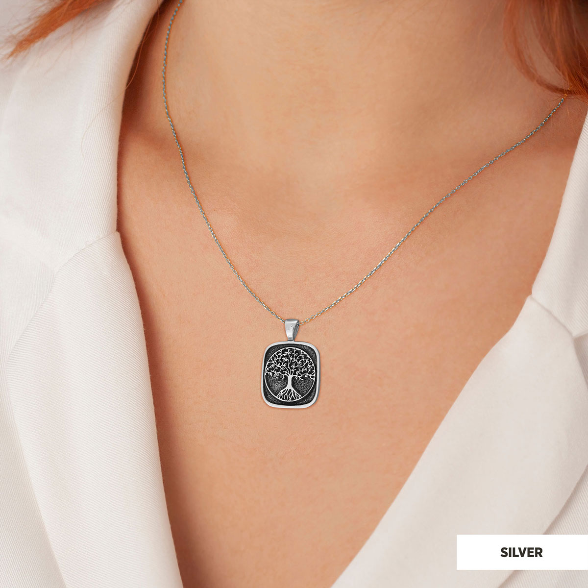 Christian Tree of Life Gold Plated Silver Necklace, Silver Square Tree of Life Necklace, 925 Sterling Silver Christian Pendants Silver
