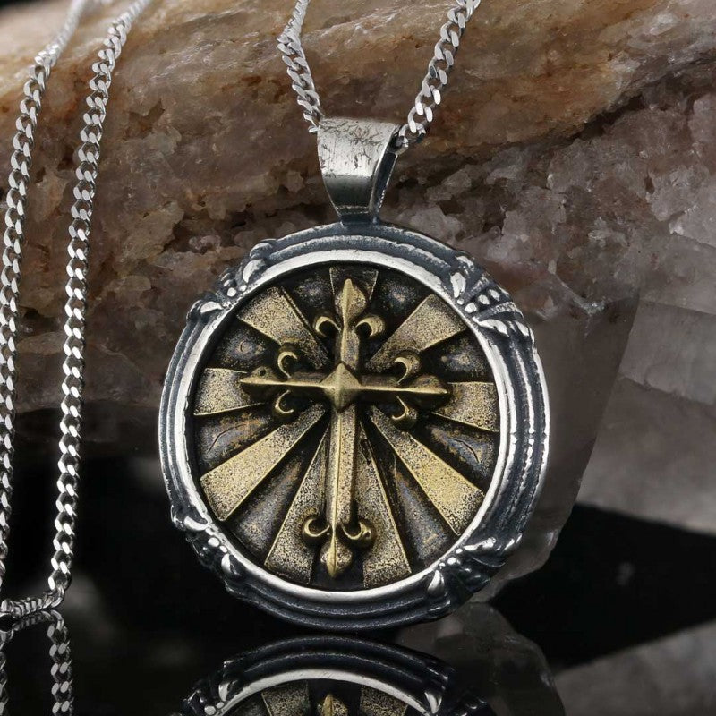 Round Sterling Silver Unique Design Cross Pendant - view 1