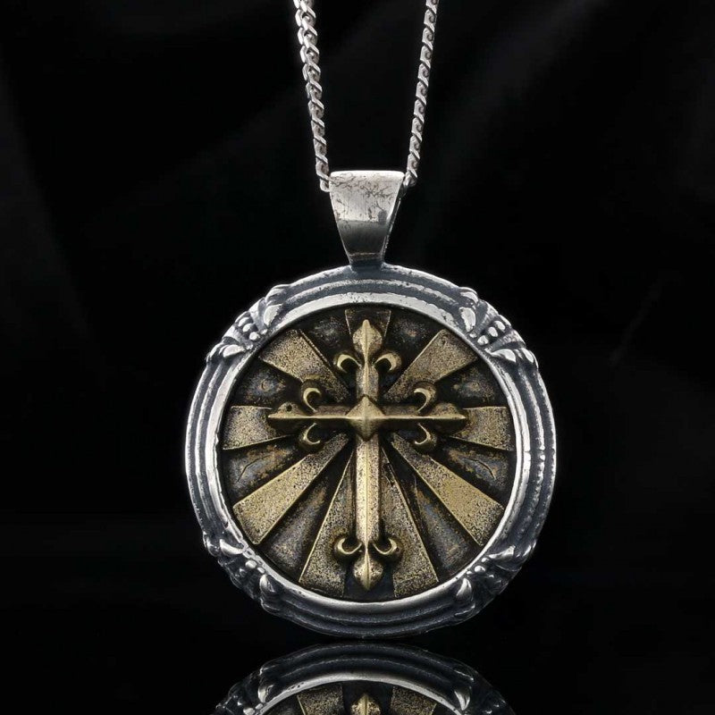 Round Sterling Silver Unique Design Cross Pendant by SWISS PLUS - Christian Collection - view 3