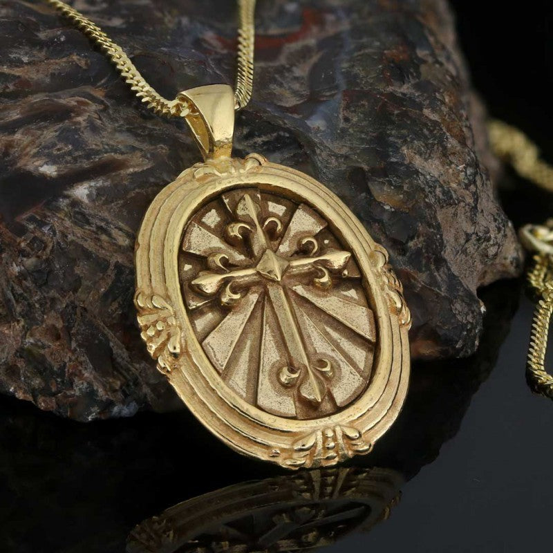 Oval Sterling Silver Christian Cross Pendant