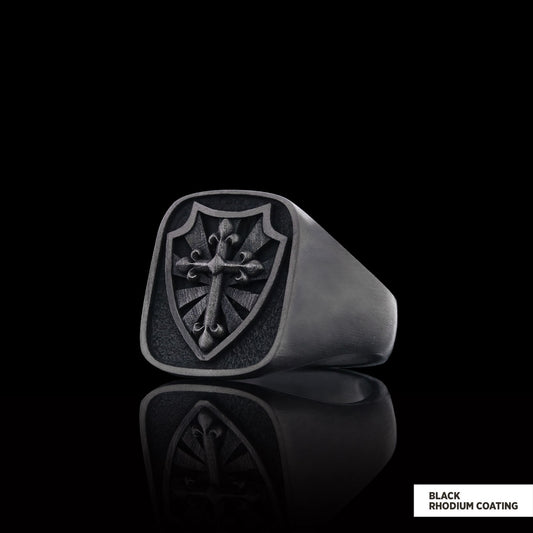 Cross and Shield Ring, Faith Jewelry, Christian Armor Jewelry, Knight's Cross and Shield Ring, Symbol of Protection and Faith, Gift for Himself - view 2