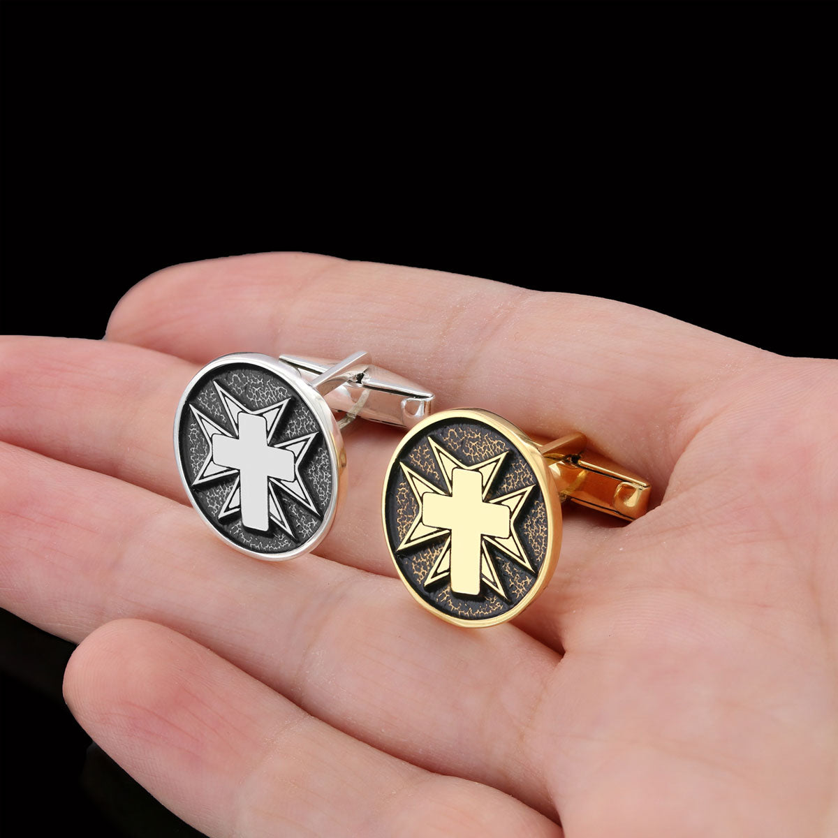 Crucifix Silver Cufflinks, Gold Plated Silver Christian Cross Cufflinks, Silver Oval Crucifix Cufflinks Gold Coating by SWISS