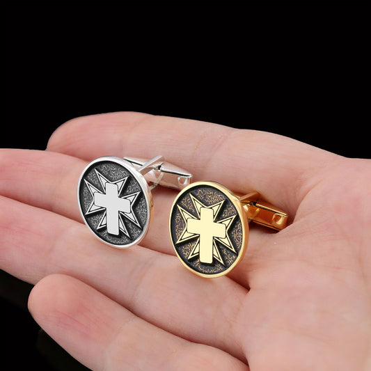 Crucifix Silver Cufflinks, Gold Plated Silver Christian Cross Cufflinks, Silver Oval Crucifix Cufflinks Silver by SWISS PLUS
