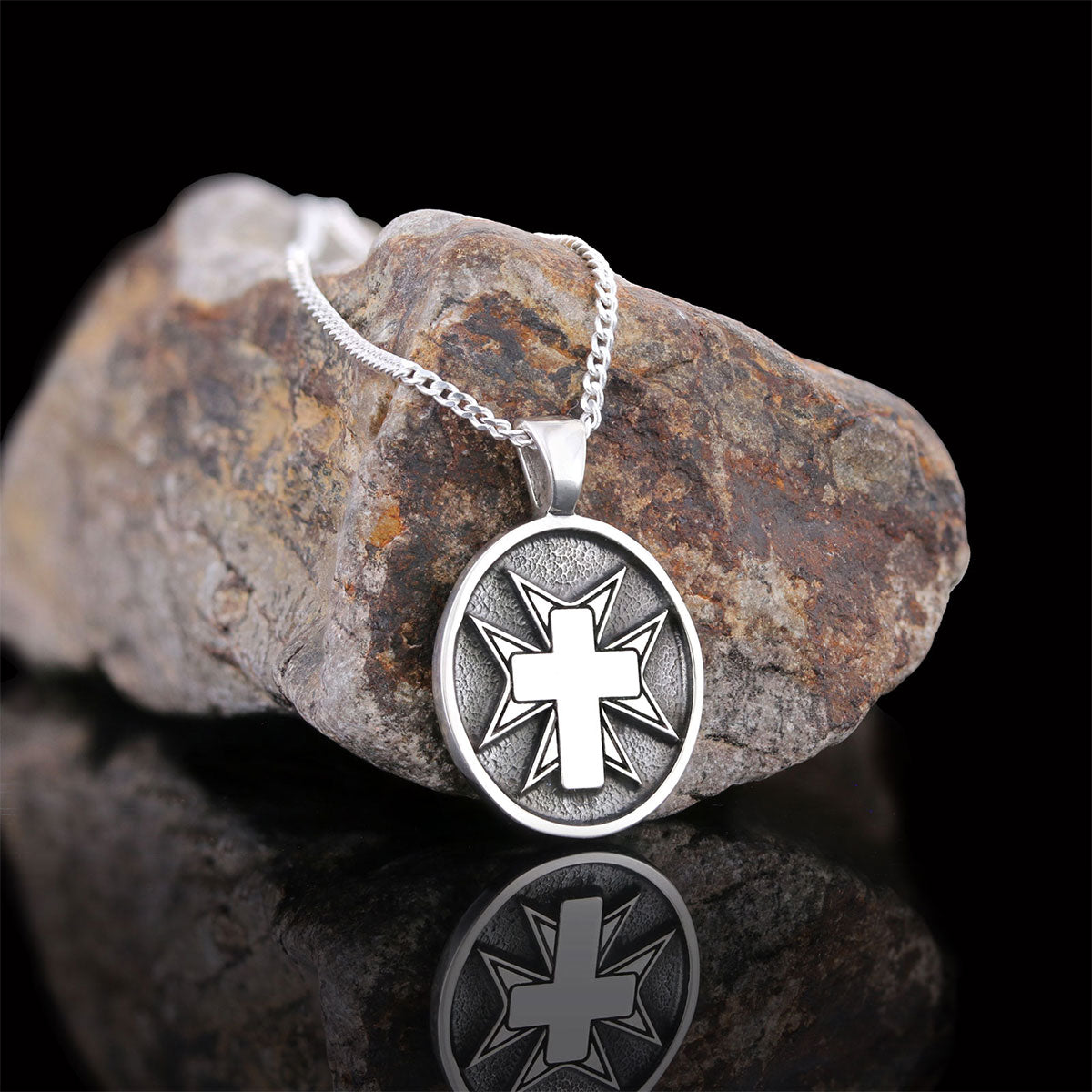 Crucifix Silver Necklace, Gold Plated Silver Christian Cross Pendants, Silver Oval Crucifix Necklace Silver by SWISS PLUS - C