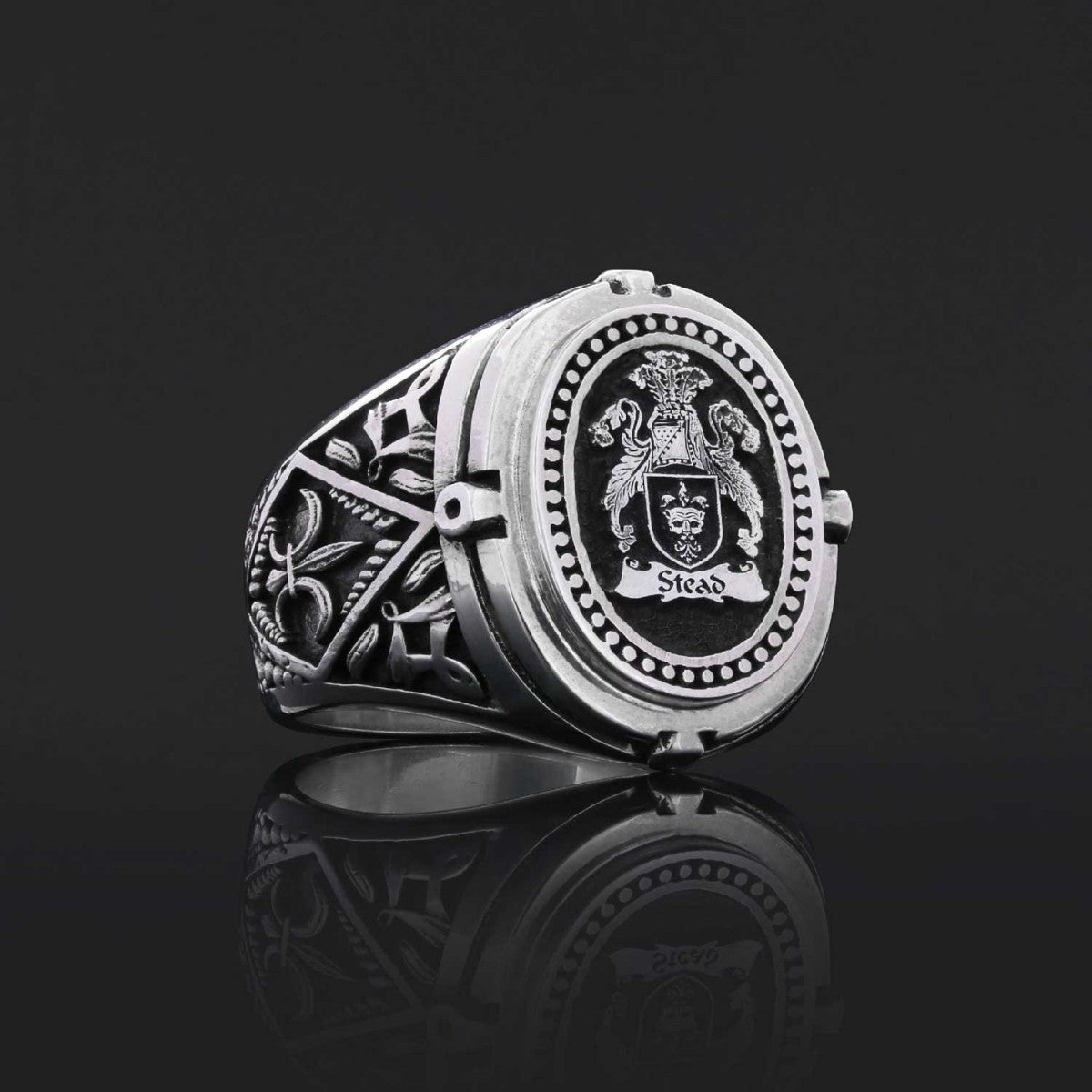 Custom Design Handmade Family Crest Ring, Oval Celtic Design Engraved Family Ring