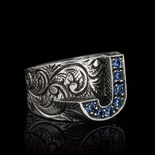 Custom Design Handmade Monogram J Bold Alphabet Ring
