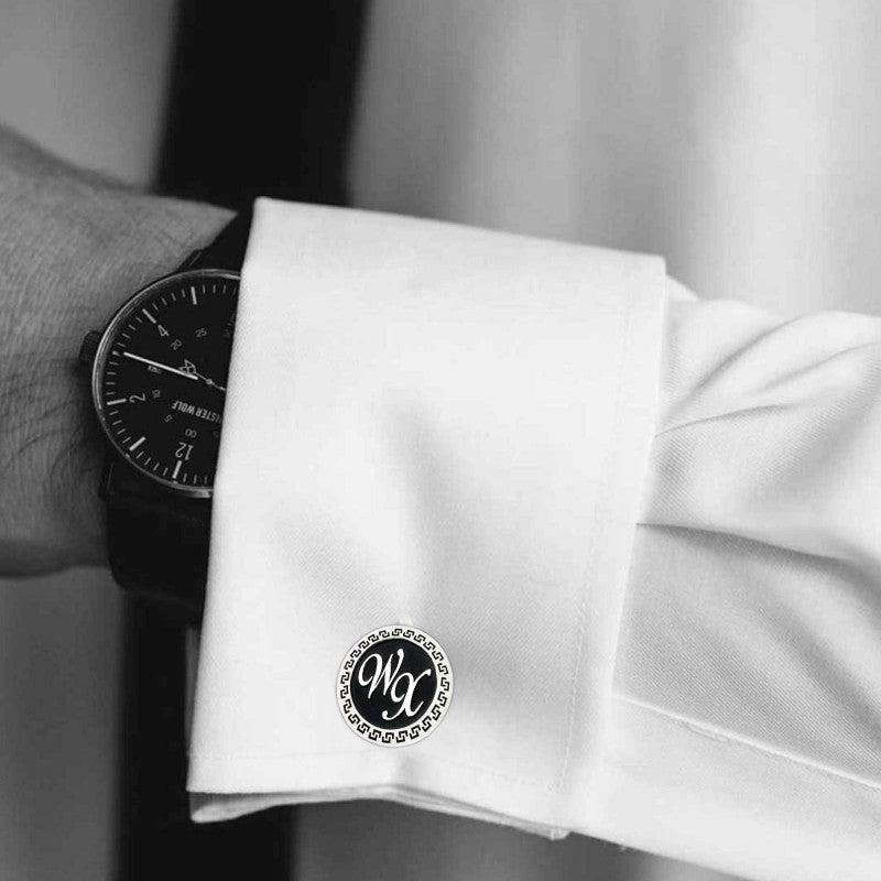 Custom Design Handmade Silver With Motifs Round Cufflinks by SWISS PLUS - Unique Design Handmade Cufflinks - view 5