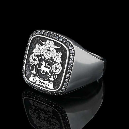 Custom Design Handmade Square Raised Family Crest Ring