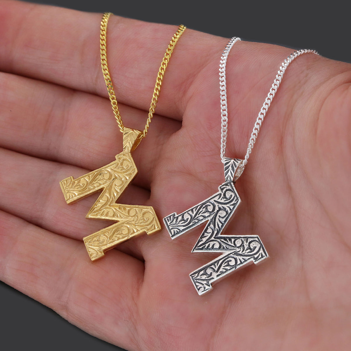 Custom Design Monogram 925 Sterling Silver Letter M Necklace - view 5