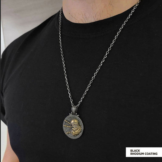 Custom Design Round Shaped Three Spear Viking Necklace Black Rhodium Coating-Chain - view 2