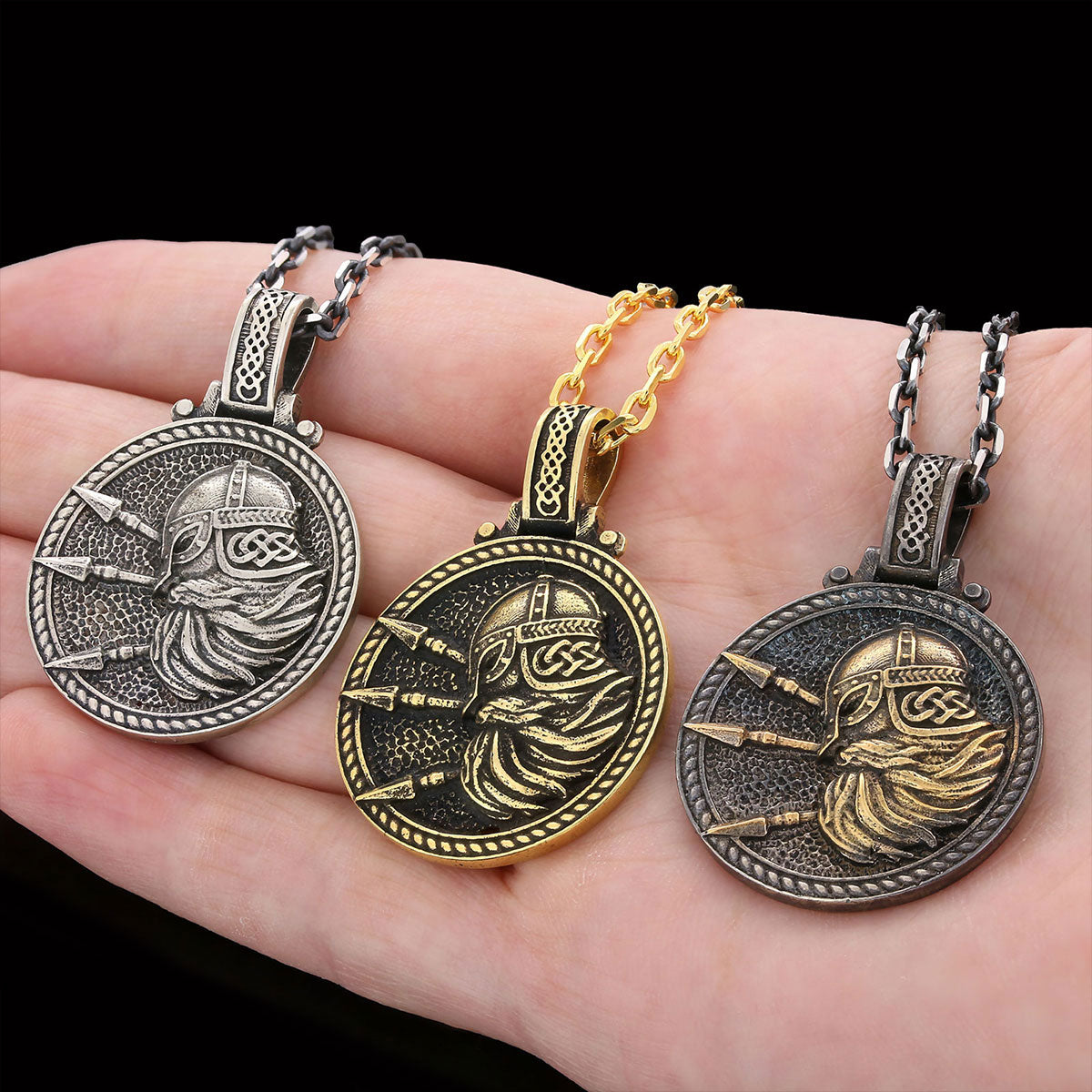 Custom Design Round Shaped Three Spear Viking Necklace Black Rhodium Coating-Chain