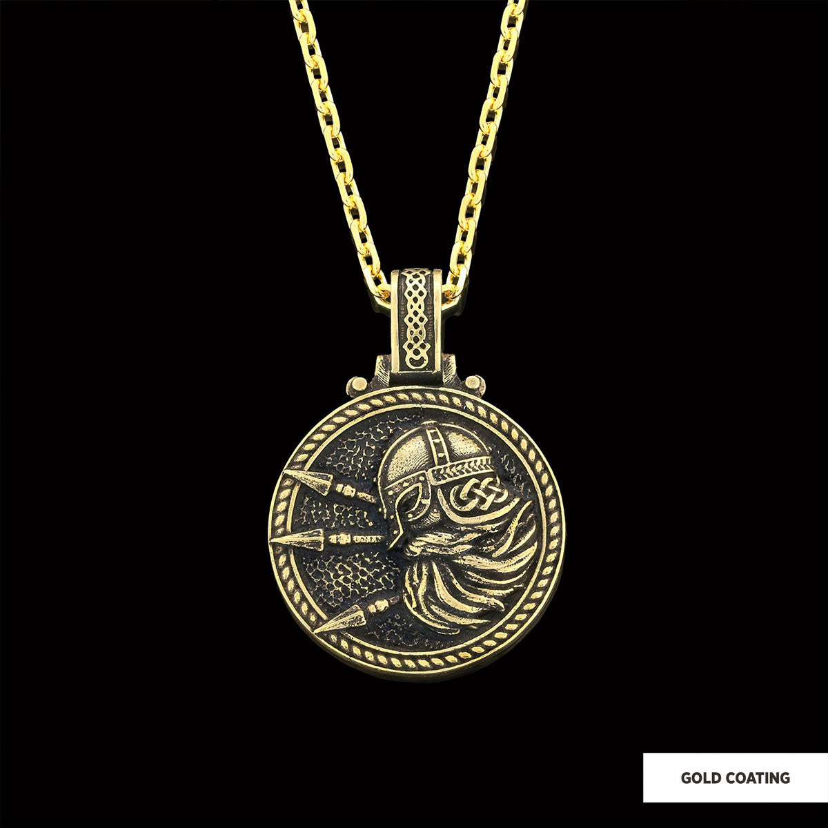 Custom Design Round Shaped Three Spear Viking Necklace Gold Coating-Chain